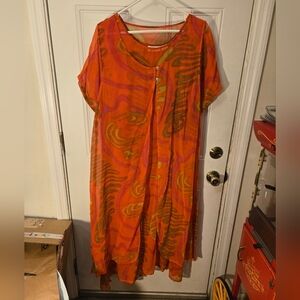 Vintage Kirpa Dress And Overcoat Combo Red Green Polyester Size XL